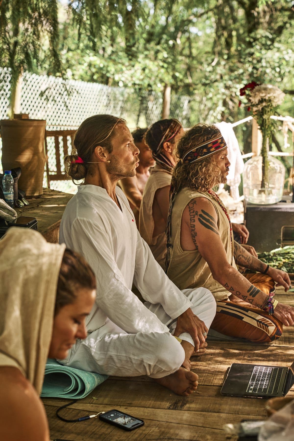 Wide shot of group breathwork session