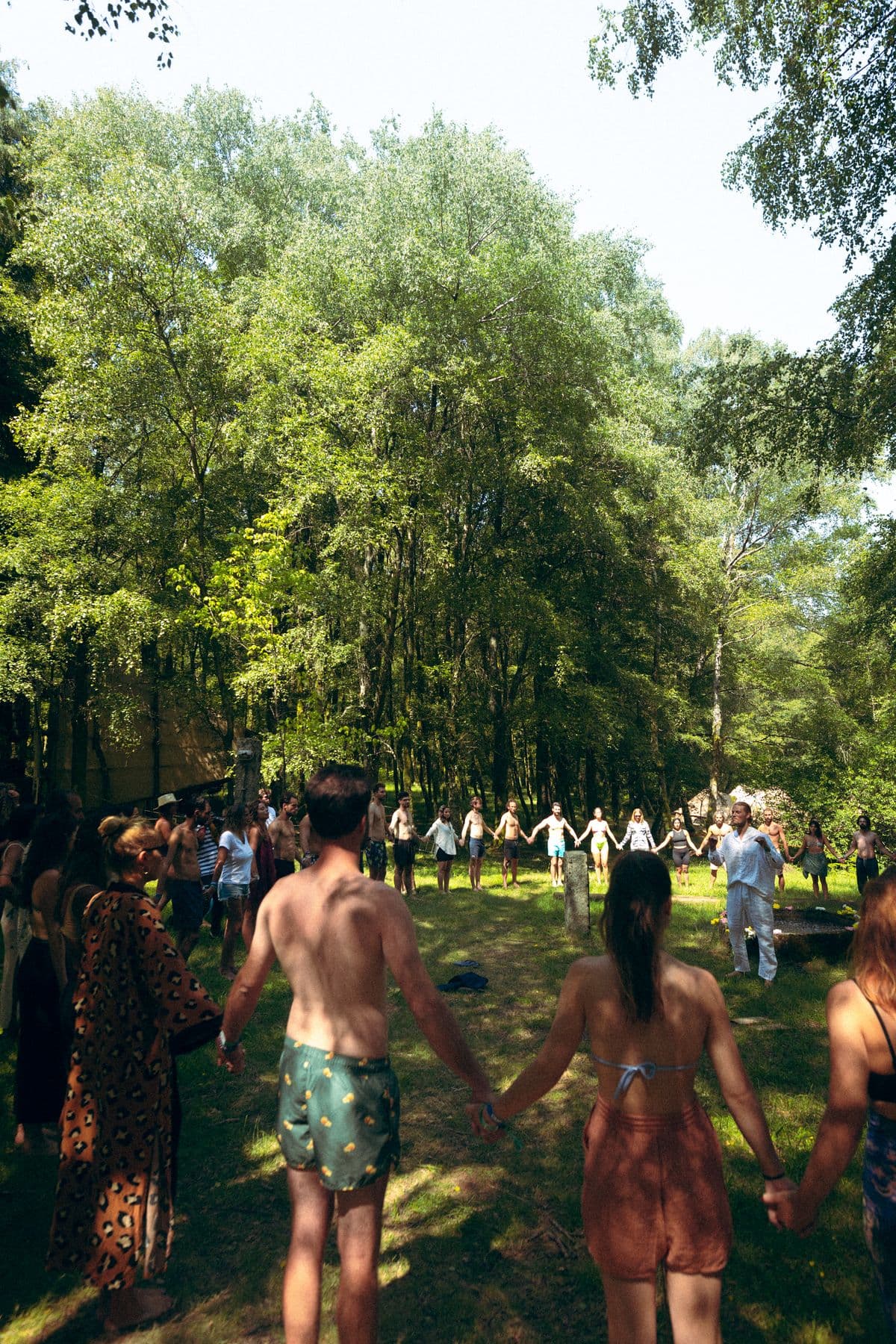 Hundreds holding hands around an ice bath
