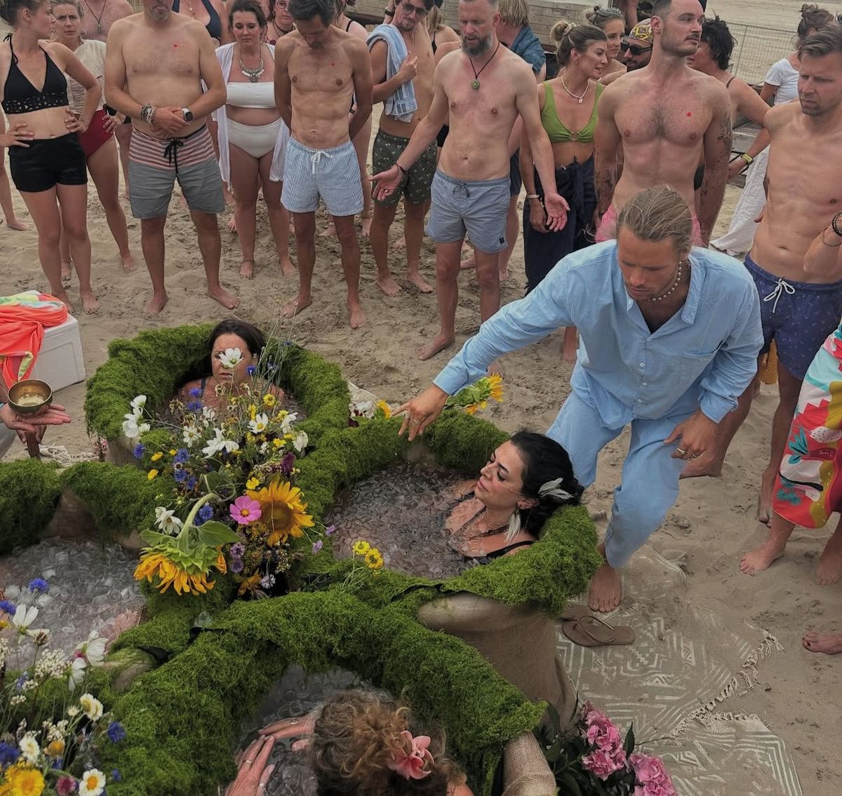 Ice bath ceremony at Gardens of Babylon beach festival 2025